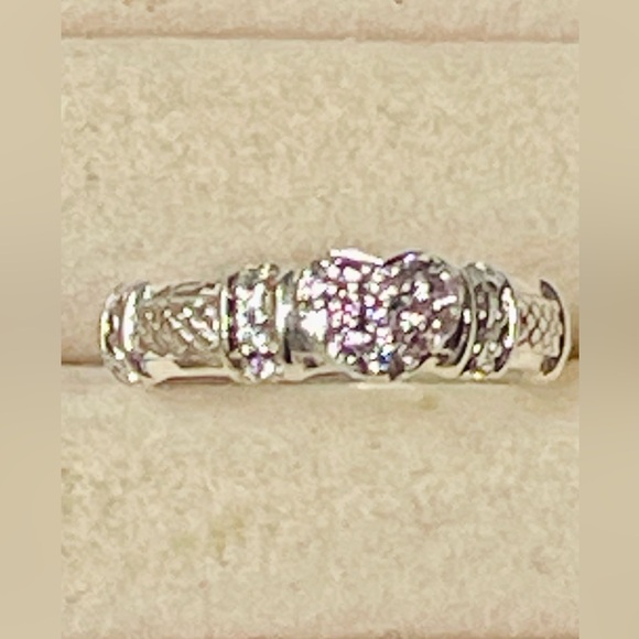 Judith Ripka Sterling Silver Round-Cut Pink & White CZ Heart Ring Sz 6.75-7